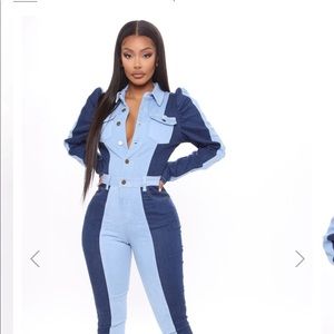 Color block denim jumpsuit!